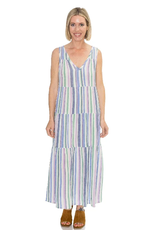 Corinne Striped Maxi Dress Fashionable Open-Back Maxi Dress