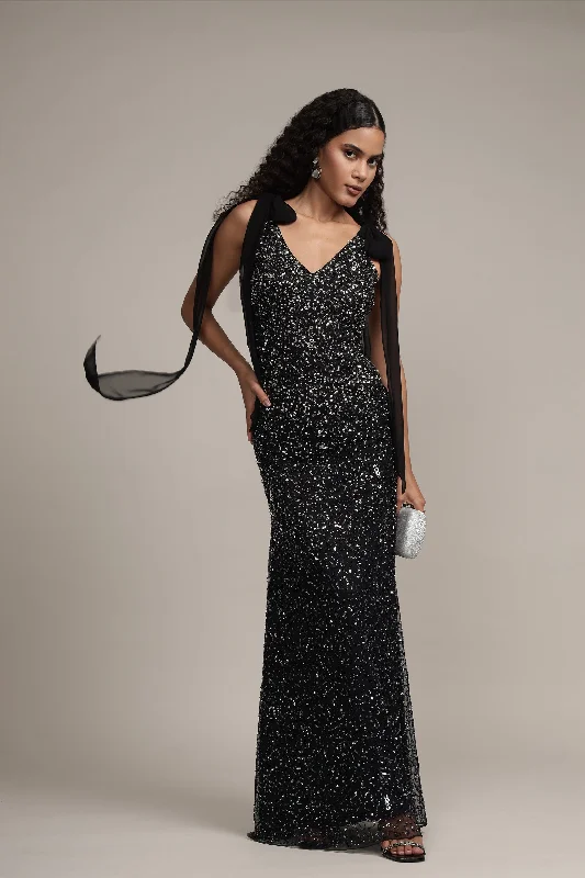Dream Embellished Maxi Dress in Black Elegant Silk Maxi Dress