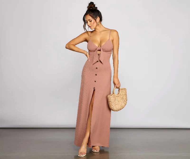Effortless Style Stylish Tie-Front Maxi Dress Cozy Ruffle Sleeve Maxi Dress