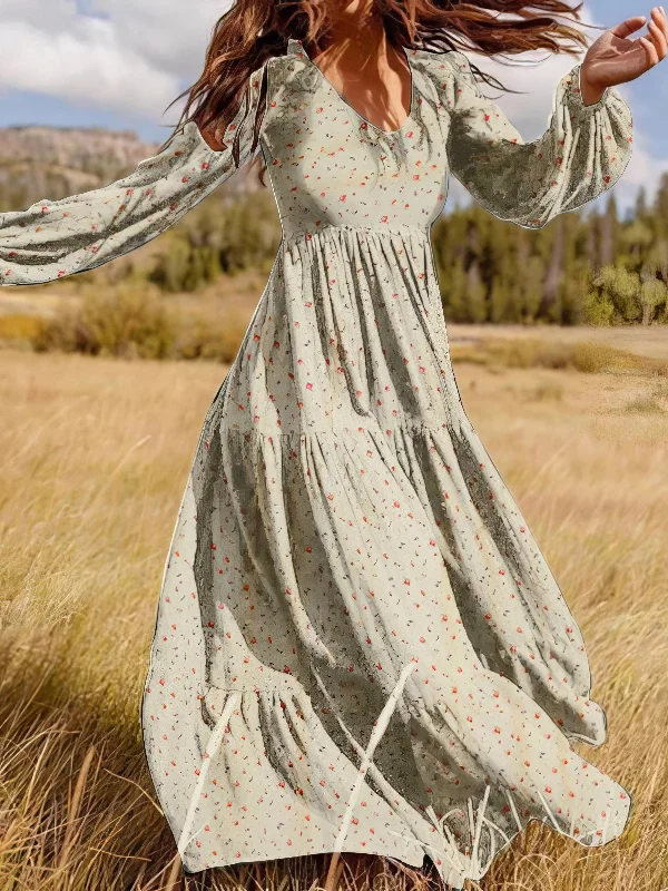 Elegant V-Neck Maxi Dress Trendy Floral Print Maxi Dress