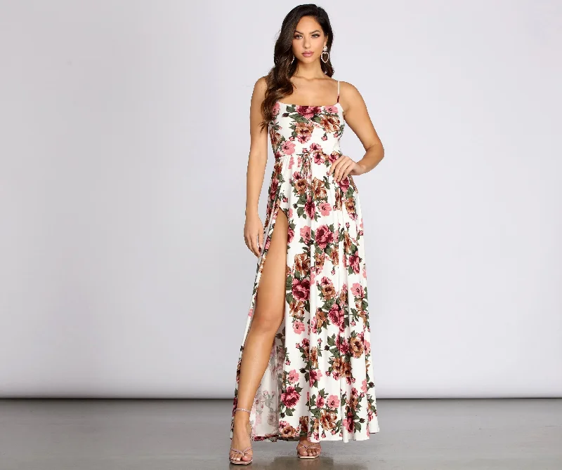 Fab In Floral Charming Brushed Knit Maxi Dress Trendy Off-Shoulder Ruffle Maxi Dress Fab In Floral Charming Brushed Knit Maxi Dress Trendy Off-Shoulder Ruffle Maxi Dress