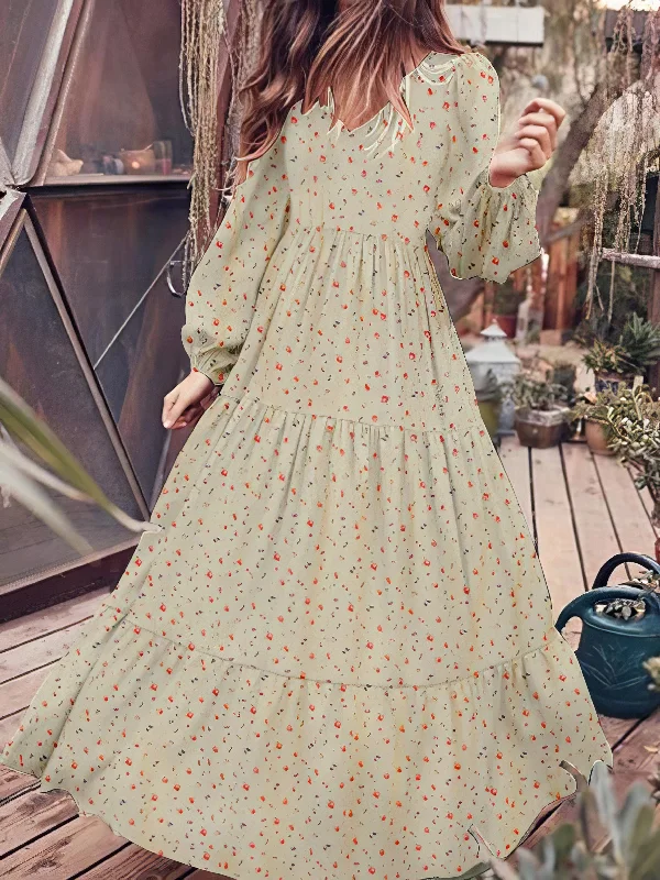 Flowy Long Sleeve Maxi Dress Fashionable High-Low Maxi Dress