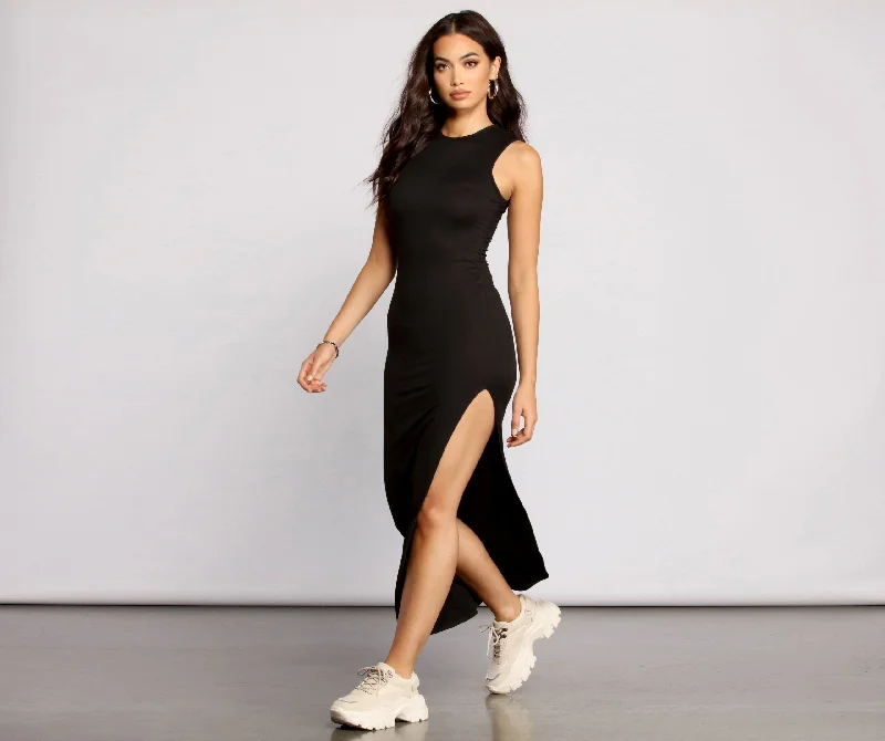 Get Knit Right Charming High Slit Maxi Dress Stylish Boho Chic Maxi Dress