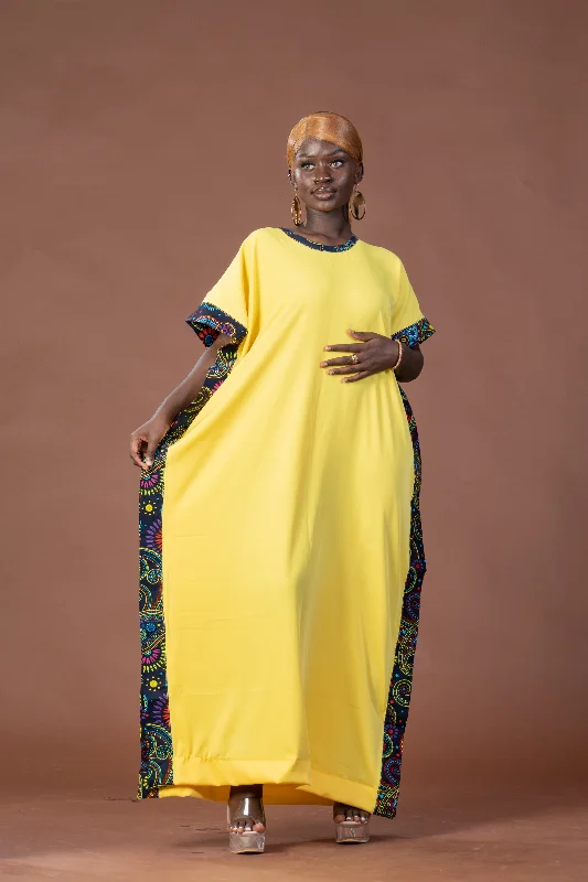 Gift Maxi Dress | Yellow and African Ankara Print Fashionable Layered Maxi Dress