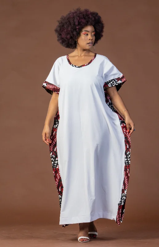 Gina Maxi Dress | White and African Ankara Print Trendy Satin Maxi Dress