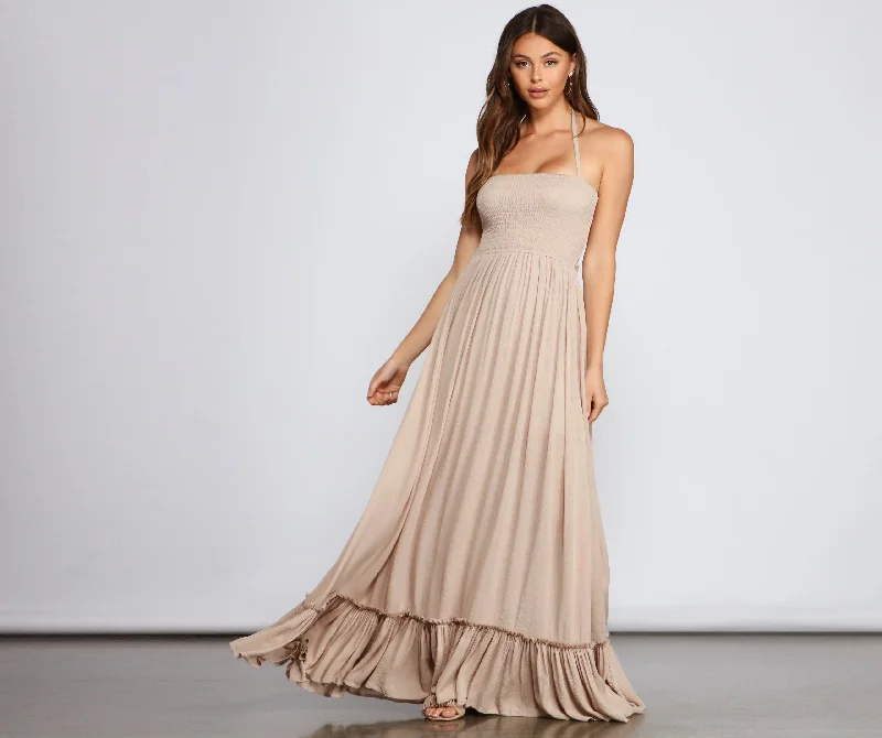 Go With The Charming Flow Smocked Maxi Dress Fashionable Layered Maxi Dress