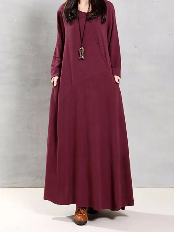 Vintage Women Cotton O-Neck Solid Color Irregular Hem Maxi Dress Trendy Button Front Maxi Dress Vintage Women Cotton O-Neck Solid Color Irregular Hem Maxi Dress Trendy Button Front Maxi Dress