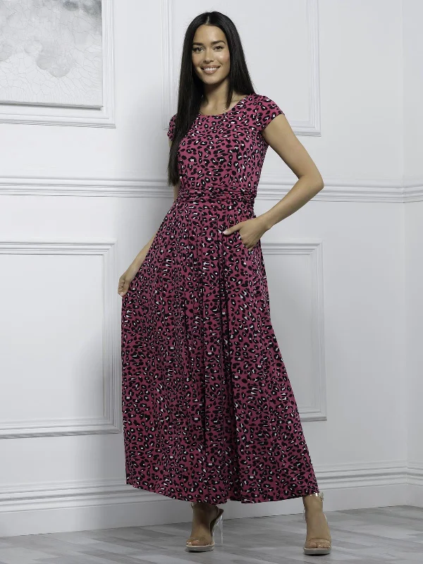 Karlee Cap Sleeve Maxi Dress, Cerise Stylish Empire Waist Maxi Dress