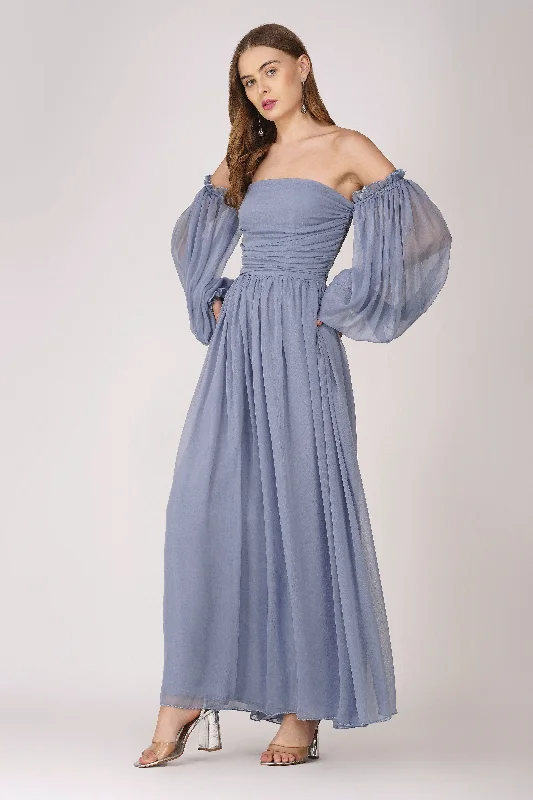 Lana Chiffon Maxi Dress in Dusty Blue Cozy Wrap Maxi Dress