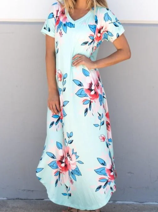 Large Floral Relaxed Maxi Dress Trendy Maxi Dress with Belt