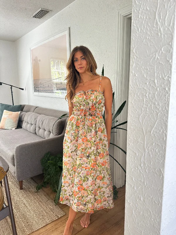 Lucy Paris Goldie Floral Sleeveless Maxi Dress Comfortable Fitted Maxi Dress