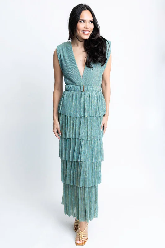 Metallic Double Vneck Maxi Dress Elegant Floral Maxi Dress