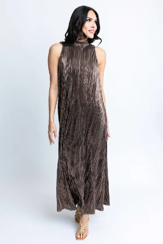 Metallic Halter Maxi Dress Fashionable High-Waist Maxi Dress