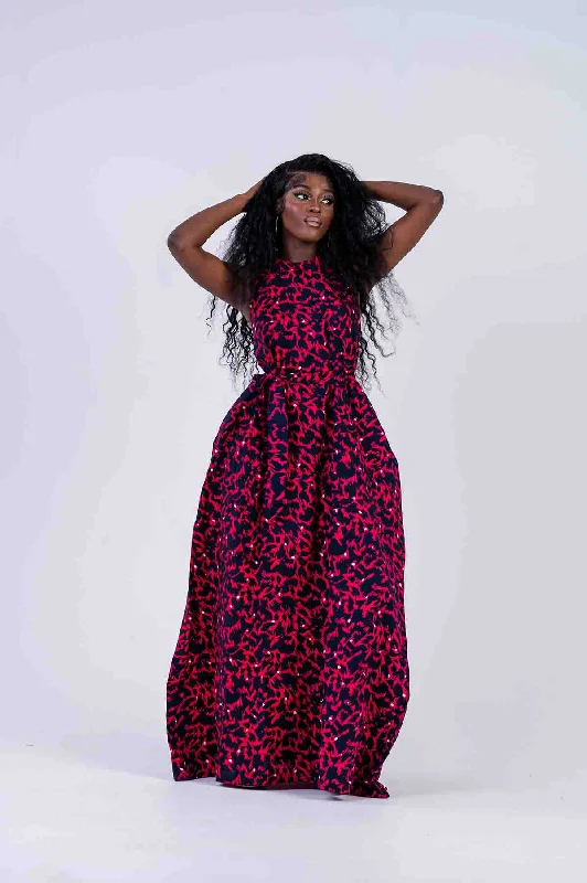 Mfoniso Ankara Maxi Dress | Pink and Blue African Print Cozy Spaghetti Strap Maxi Dress Mfoniso Ankara Maxi Dress | Pink and Blue African Print Cozy Spaghetti Strap Maxi Dress