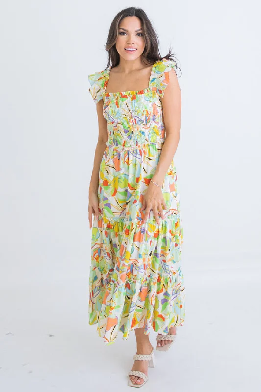 Multi Floral Linen Maxi Dress Elegant Boho Maxi Dress