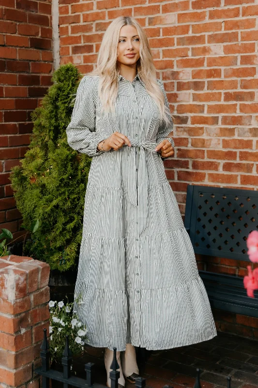 Naomi Striped Tiered Maxi Dress Comfortable Maxi Dress with Sleeves