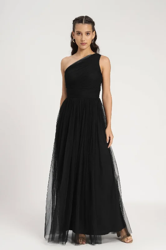 One Shoulder Maxi Dress in Black Stylish One-Shoulder Maxi Dress