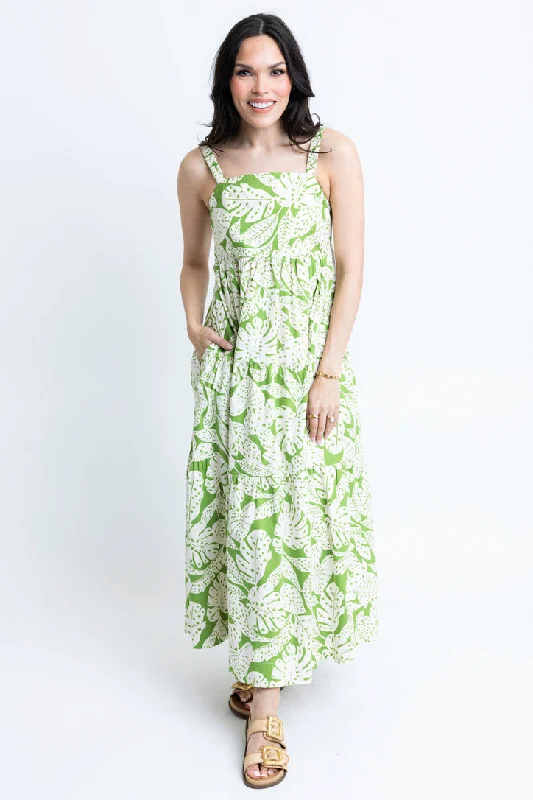 Palm Leaf Ibiza Maxi Dress Fashionable Faux Wrap Maxi Dress