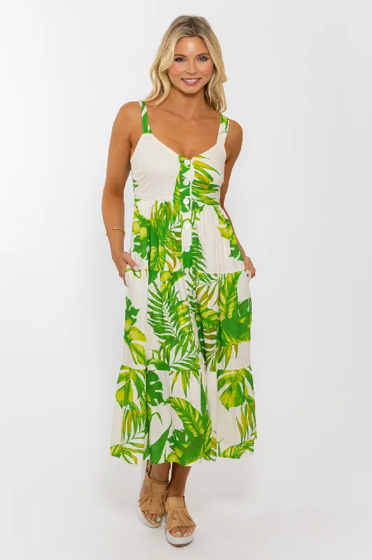 Palm Linen Tier Maxi Dress Fashionable Chiffon Maxi Dress
