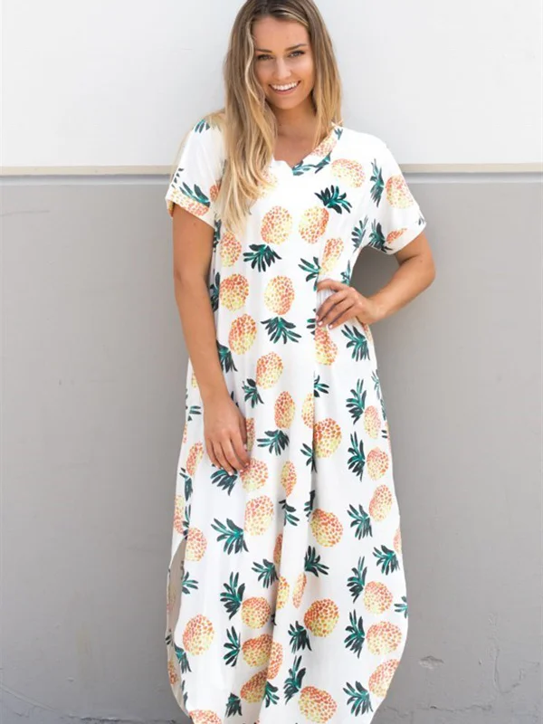 Pineapple Relaxed Maxi Dress Comfortable Flowy Maxi Dress