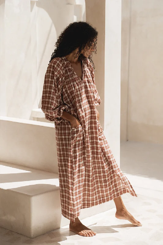 Poet Maxi Dress ~ Red Clay Elegant Pleated Maxi Dress