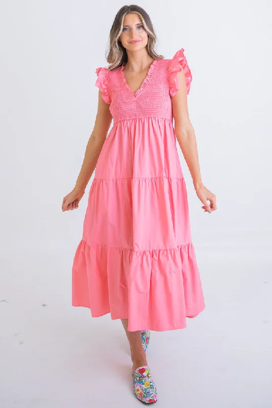 Poplin Vneck Smock Maxi Dress Cozy Knit Maxi Dress