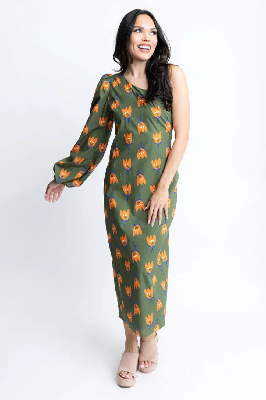 Poppy One Shoulder Maxi Dress Elegant Maxi Dress with Slit