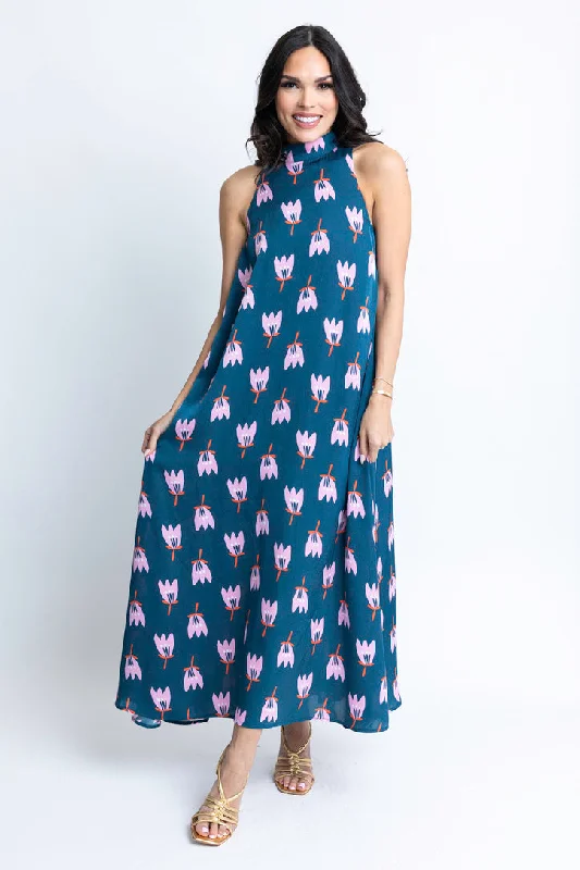 Poppy Satin Halter Maxi Dress Chic Summer Floral Maxi Dress