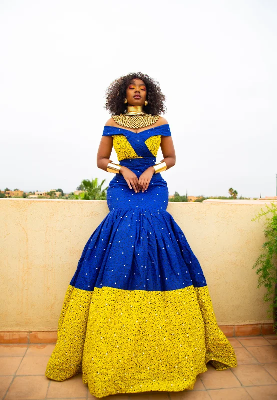 Rabia Ankara Maxi Dress | Blue and Yellow African Print Stylish Long Sleeve Maxi Dress Rabia Ankara Maxi Dress | Blue and Yellow African Print Stylish Long Sleeve Maxi Dress