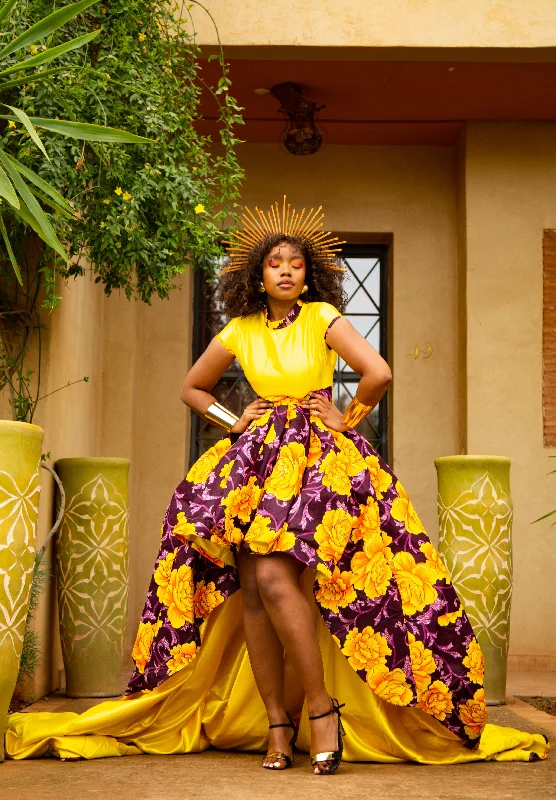 Raisa Ankara Maxi Dress | Yellow African Print Fashionable High-Waist Maxi Dress