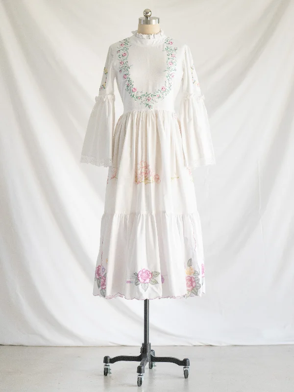 Re-design Upcycled Cross Stitch Garland Maxi Dress Elegant Velvet Maxi Dress