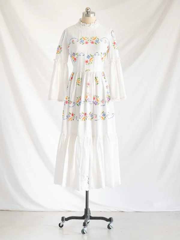 Re-design Upcycled Ruffle Necked Colorful Floral Maxi Dress Stylish Boho Maxi Dress