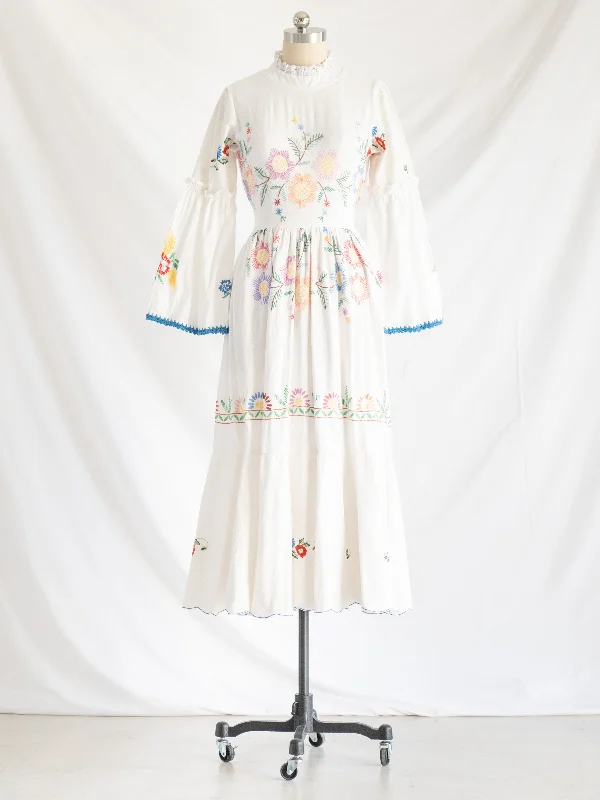 Re-design Upcycled Boho Blossom Colorful Floral Maxi Dress Fashionable High-Low Maxi Dress