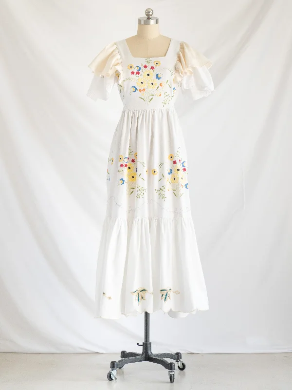 Re-design Upcycled Hand Embroidered Colorful Floral Motifs Maxi Dress Cozy Cold-Shoulder Maxi Dress Re-design Upcycled Hand Embroidered Colorful Floral Motifs Maxi Dress Cozy Cold-Shoulder Maxi Dress