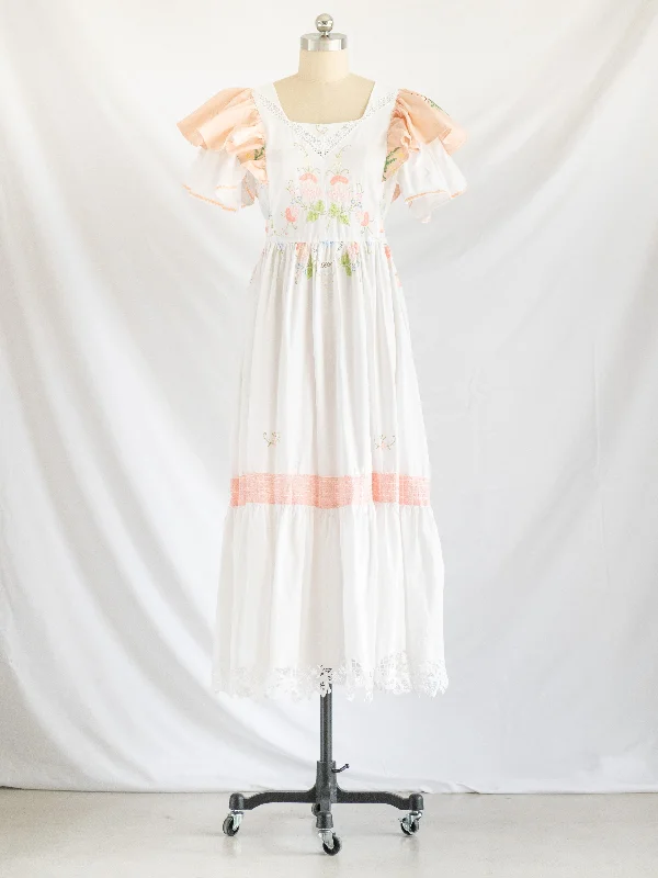 Re-design Upcycled Cotton Hand Embroidered Floral Motifs Maxi Dress Casual Maxi Dress with Pockets Re-design Upcycled Cotton Hand Embroidered Floral Motifs Maxi Dress Casual Maxi Dress with Pockets