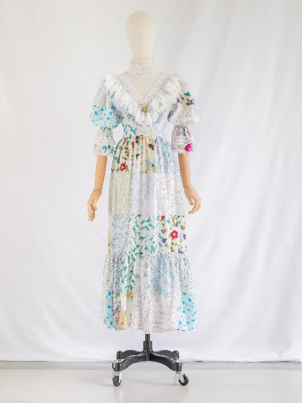 Re-Design Upcycled Cotton V-Neck White Maxi Dress Comfortable Bohemian Maxi Dress