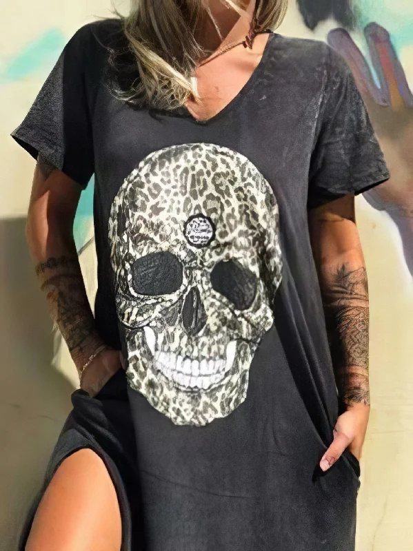 Rock Chic Skull Maxi Dress Elegant Lace-Up Maxi Dress