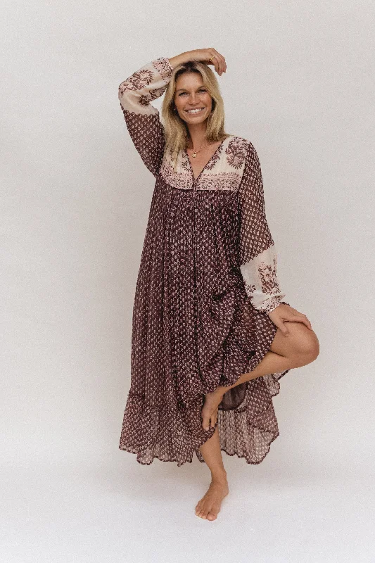 Rooh Maxi Dress ~ Cacao Trendy Ruffled Maxi Dress