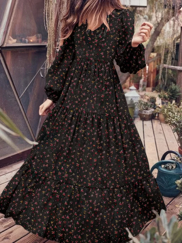 Rustic Floral Maxi Dress Comfortable Cotton Maxi Dress