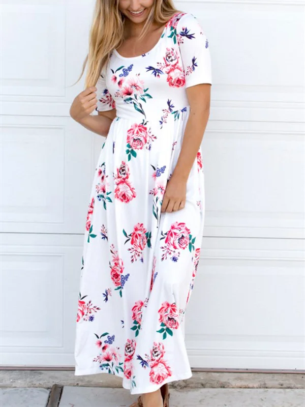 Scoop Neck Floral Maxi Dress Comfortable Maxi Dress with Belt