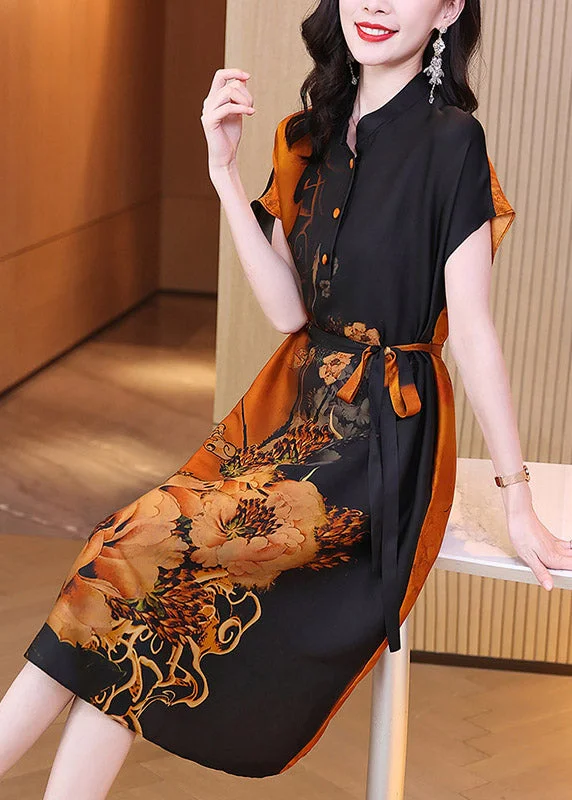 Sexy Casual O-Neck Print Button Tie Waist Silk Maxi Dresses Short Sleeve Stylish A-Line Maxi Dress Sexy Casual O-Neck Print Button Tie Waist Silk Maxi Dresses Short Sleeve Stylish A-Line Maxi Dress