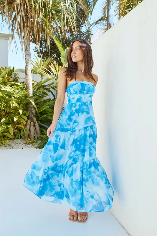 Sienna Strapless Maxi Dress Blue Fashionable Layered Maxi Dress