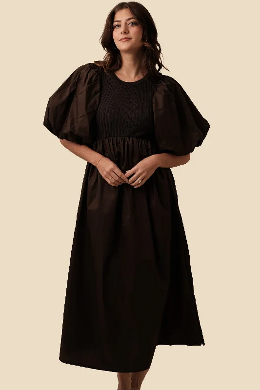 Sofie the Label Tori Puff Sleeve Contrast Maxi Dress (Olive) Cozy Open-Back Maxi Dress Sofie the Label Tori Puff Sleeve Contrast Maxi Dress (Olive) Cozy Open-Back Maxi Dress