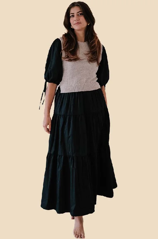 Sofie the Label Valencia Mixed Knit Tiered Maxi Dress (Black) L Fashionable Chiffon Maxi Dress Sofie the Label Valencia Mixed Knit Tiered Maxi Dress (Black) L Fashionable Chiffon Maxi Dress