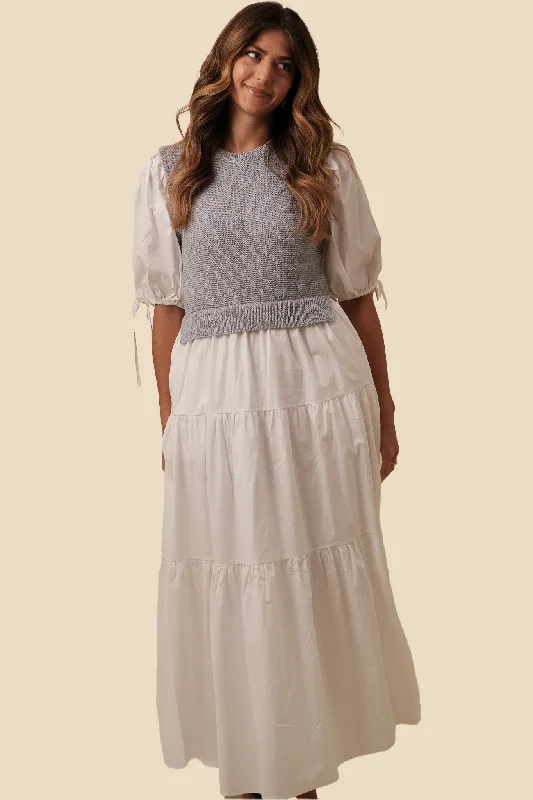 Sofie the Label Valencia Mixed Knit Tiered Maxi Dress (Blue) Comfortable Ruffle Hem Maxi Dress Sofie the Label Valencia Mixed Knit Tiered Maxi Dress (Blue) Comfortable Ruffle Hem Maxi Dress