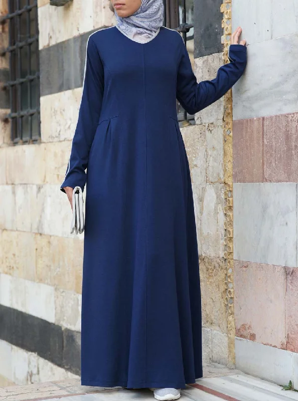 Striped V-Neck Active Maxi Dress Casual Maxi Dress with Pockets