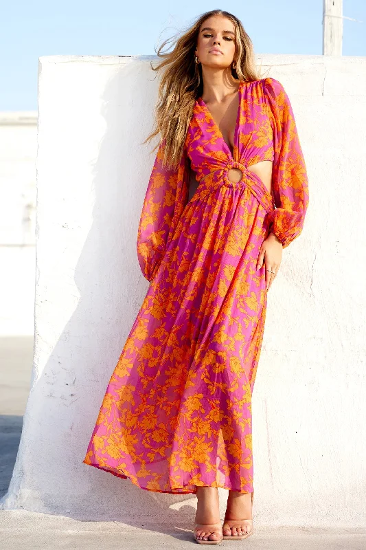 Swift Maxi Dress - Pink Orange Chic Button-Up Maxi Dress