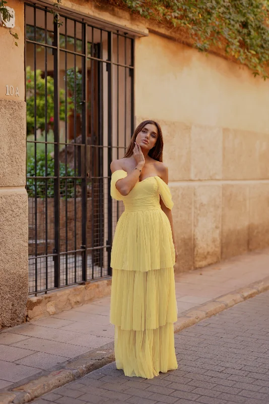 Sydney Maxi Dress in Yellow Elegant Velvet Maxi Dress