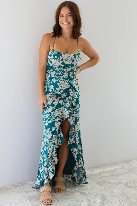 Take A Moment Maxi Dress: Teal/Multi Chic Off-Shoulder Maxi Dress