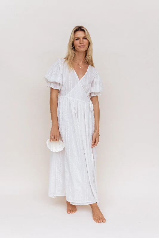Uma Maxi Dress ~ White Elegant Wraparound Maxi Dress